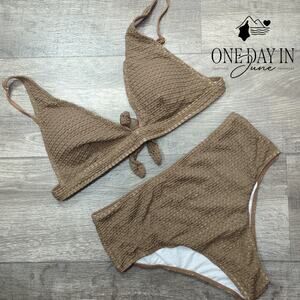 CharmLeaks Textured Tie Back Bikini Swimsuit Size L